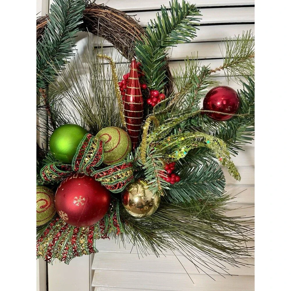 Christmas Wreath- Pine, Red, Green, Gold